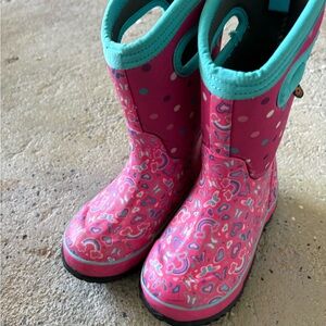Pink Rain and Snow Boots with Playful Dots and Turquoise Trim
